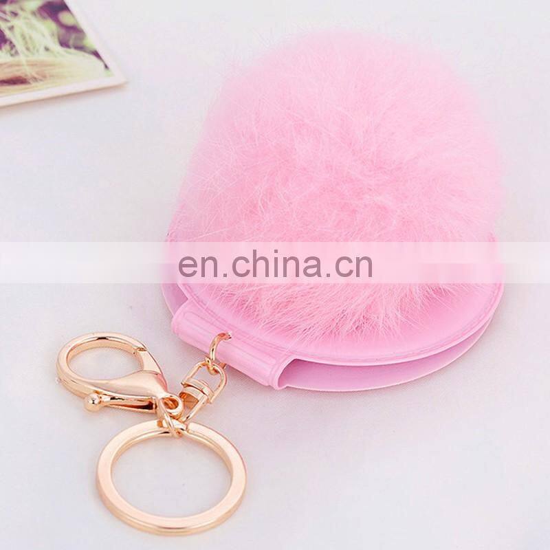 High quality lovely rabbit fur pompom mirror fur ball accessory for lady
