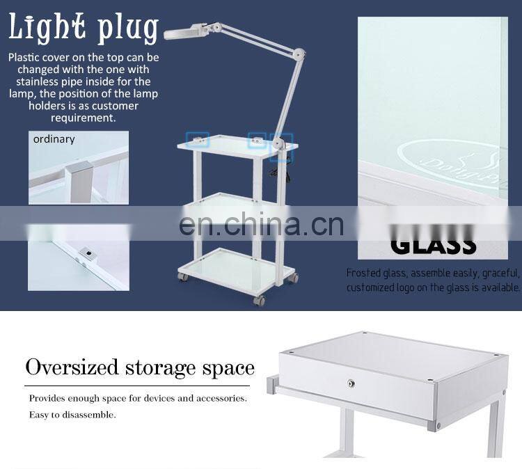 salon trolley wheel platform trolley with drawers and lamp