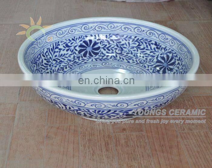 Decorative Jingdezhen hand painted blue ceramic art bathroom bowl sinks