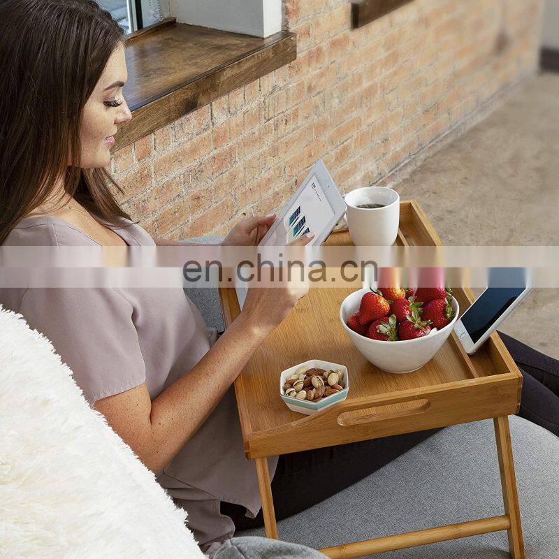 Natural Bamboo Media Bed Folding Tray with Phone Holder Fits up to 17.3 Inch Laptops and Most Tablets