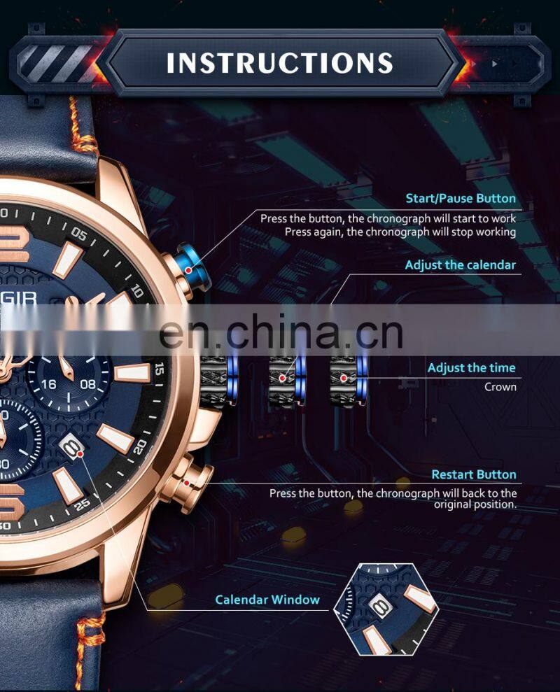 MEGIR 2156G Men Quartz Watch Fashion Casual Leather Watches Waterproof Mens Wrist Watch