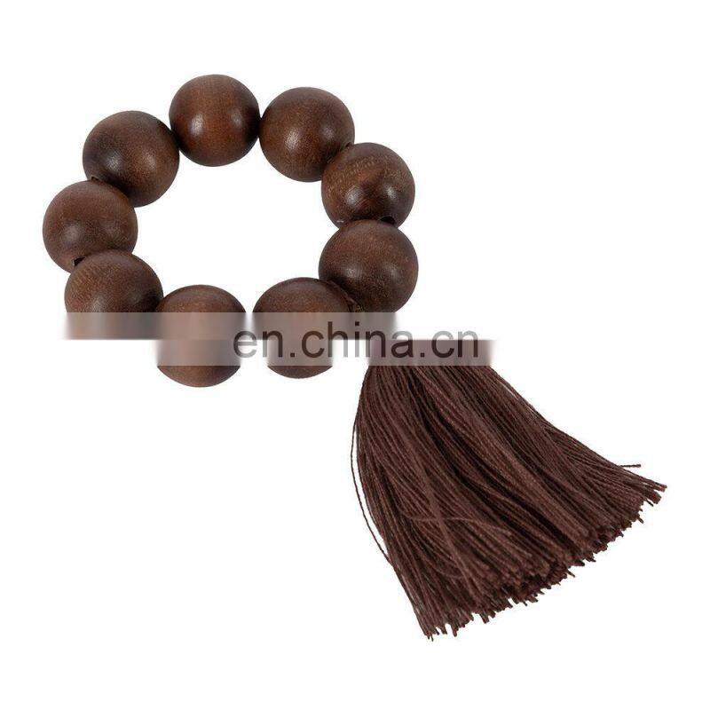 Home Accessories Table Wood Napkin Ring Macrame Beads Tassel Wooden Napkin Rings