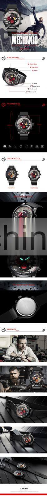 SINOBI Chronograph Men Watch Stop Wristwatch Calendar Design Silicone Band Luminous Quartz Watches Custom Logo Watch OEM S9787G