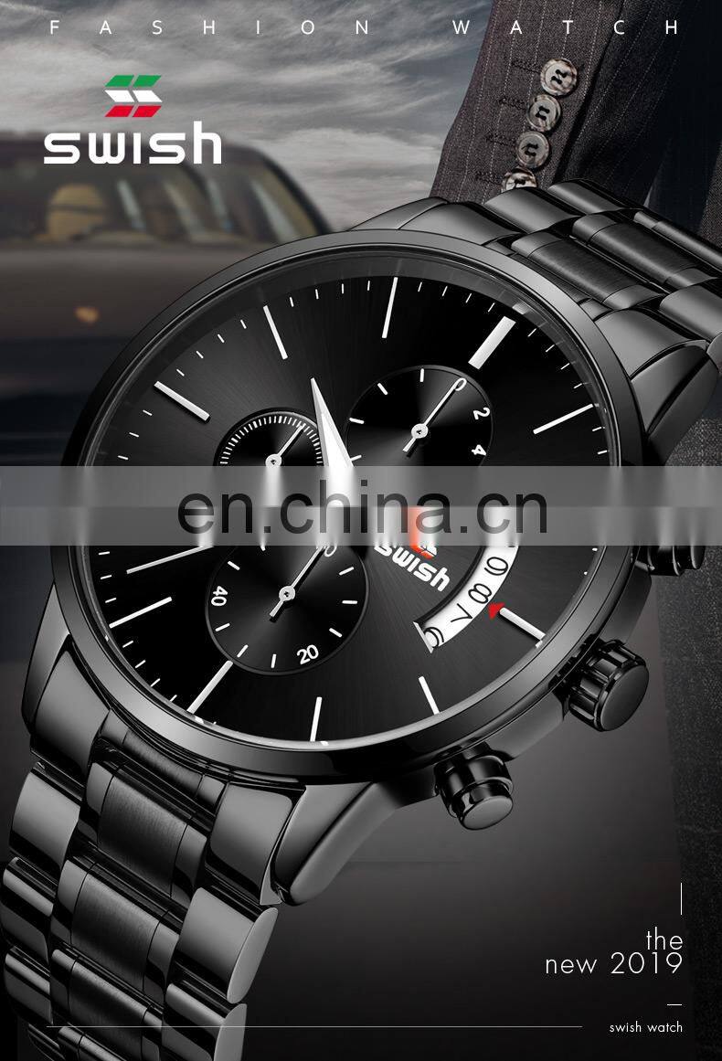 SWISH SW917 Brand Men's Watch Imported Quartz Movement Rolling Date 30M Waterproof Simple Wind Stainless Steel Men Sports Watch