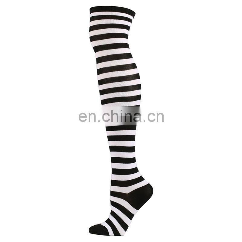 High Quality Cheap Cosplay Long Girls Women Stripe Thigh Over Socks Polyester Cotton Rainbow Sexy Striped Knee High Socks