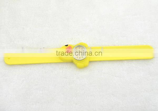 cute little yellow duck slap watch glass face quartz movt silicone stainless watch