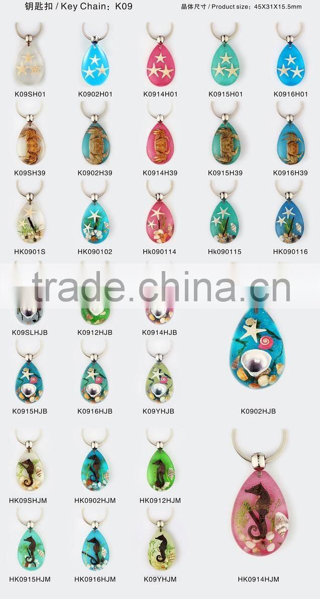 2016 Hot selling keychain with real sealife shell and starfish