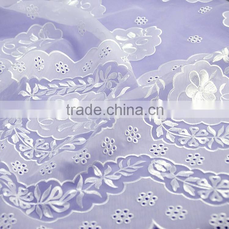 Factory specializing made 100%poly flower printing chiffon flower laser embroidery lace fabric for girl dress