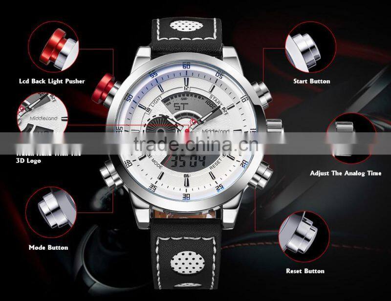 2015 new genuine soft leather watchband MIDDLELAND brand famous original Japan Miyota 2035 quartz movement 1 year guarantee