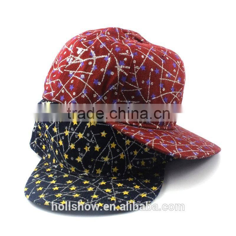 High Quality Star and Stripe Printed 6 Panels Adjustable Flat Snapback Caps