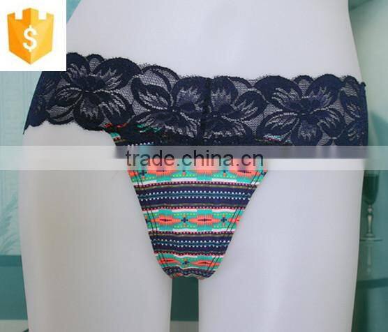 Women Sexy Underwear, Microfiber Printed and Lace Thong, Women Panties