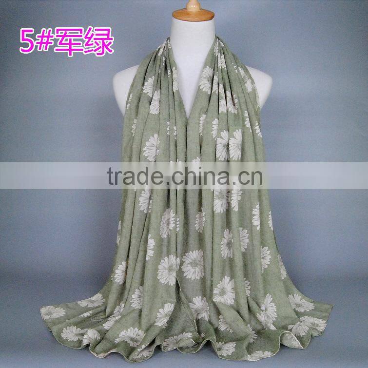 New Style Autumn Winter Sunflower Printed Cotton Linen Muslim Hijab Shawls And Scarves