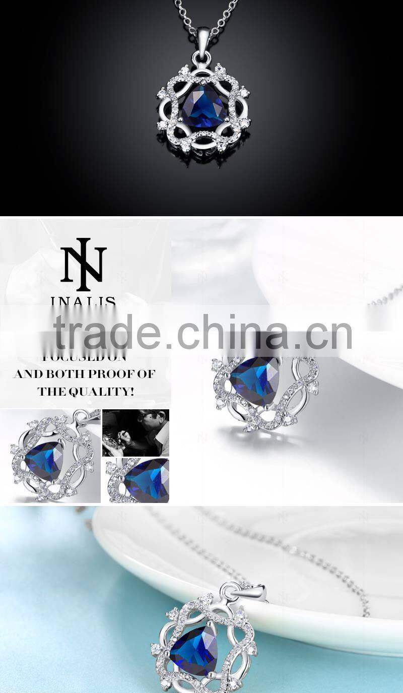 necklace jewelry design in hollow style with blue big zircon