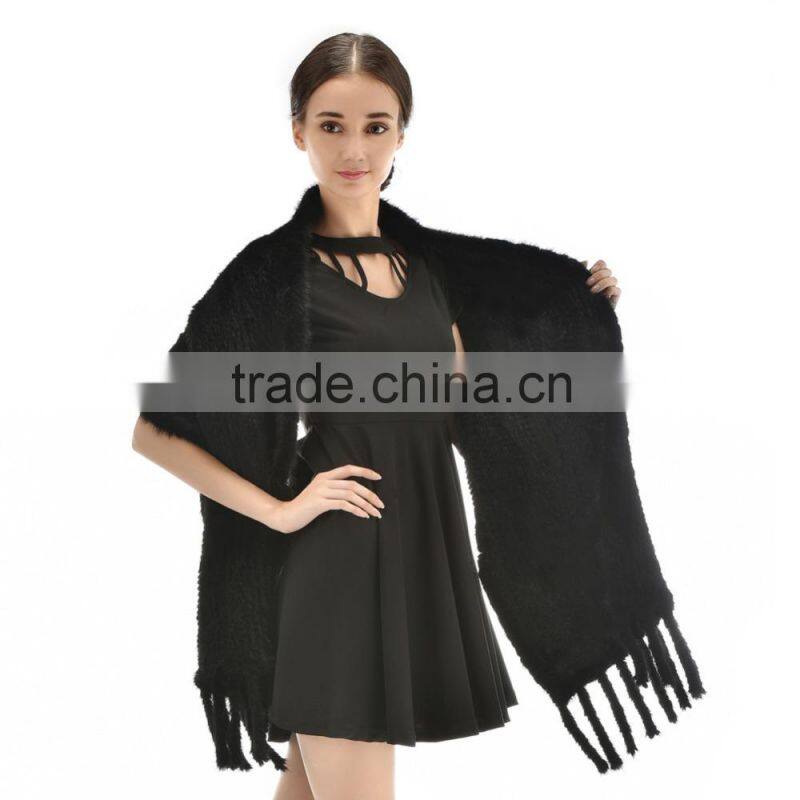 Hot Selling Style 2015 Fashionable Knitted Real Mink Fur Shawl with pockets