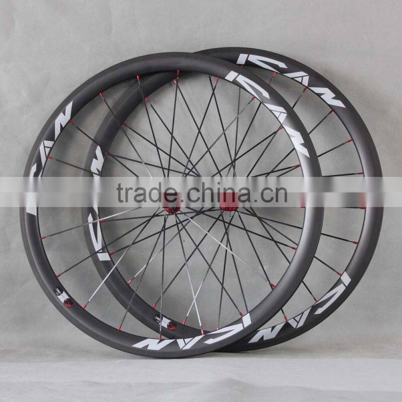 700C carbon wheels clincher road carbon rims 21mm width bicycle wheelset with titanium quick release 38C