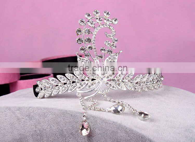 2015 Luxury Sparkling Sliver Plated Style Crystal Princess Wedding Party Crown Tiara Hairband Women Bridal Hairwear
