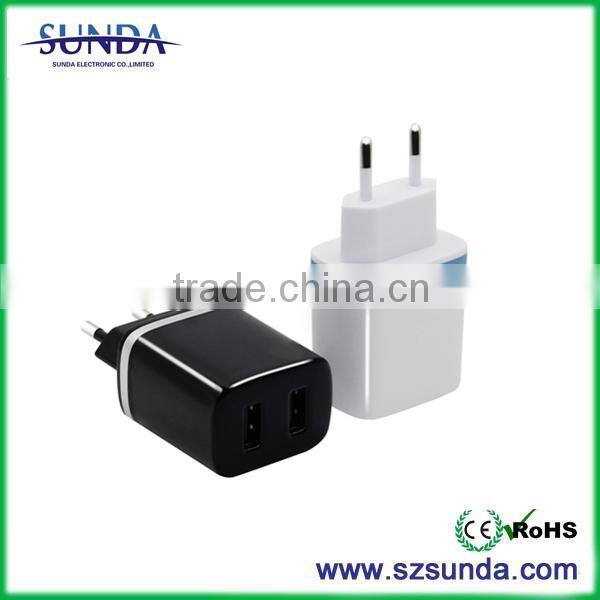 2015 new product 12v 2a usb wall charger 2 port for mobile devices
