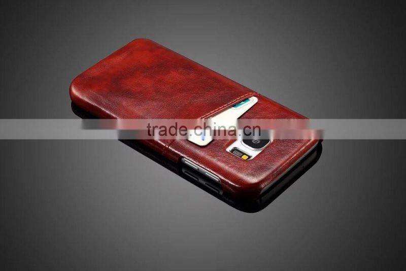 Low Price High Quality Leather Rubber Back Case for Samsung S7 edge Luxury Crazy Horse Grain Case with Card Slot SSZ MT-5536