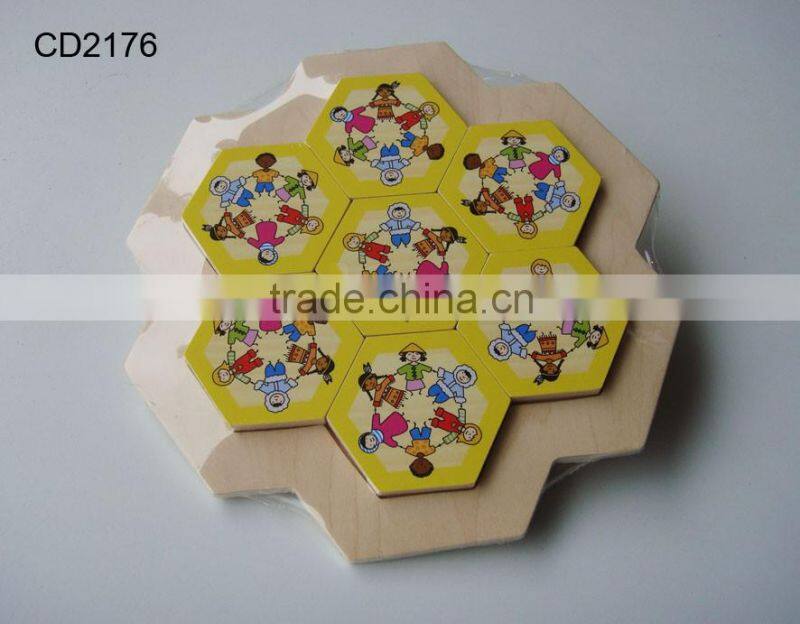 hot selling educational wooden toys,character hexagon Wooden puzzle