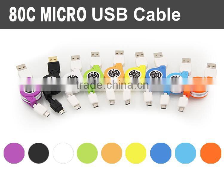 80cm Retractable usb charging cable usb to micro usb cable in many styles