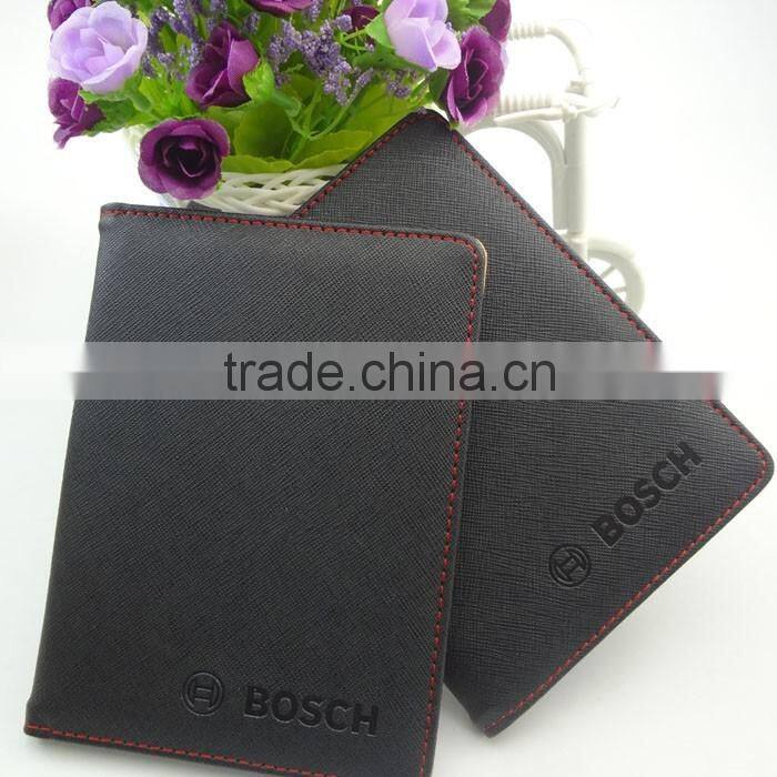 embossed logo black pu custom passport cover