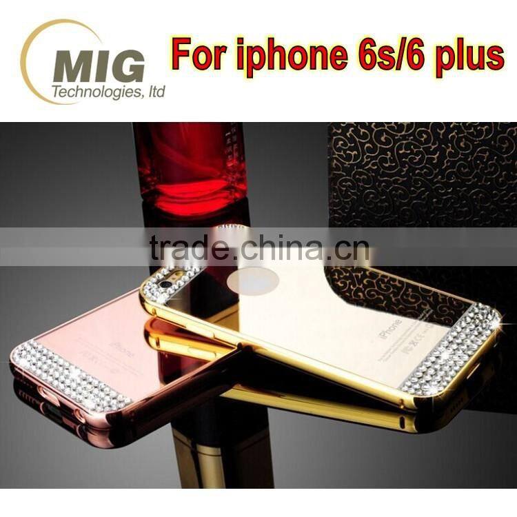 For iphone mobile phone accessory mirror back electroplating border phone case for apple iphone 6 6s plus