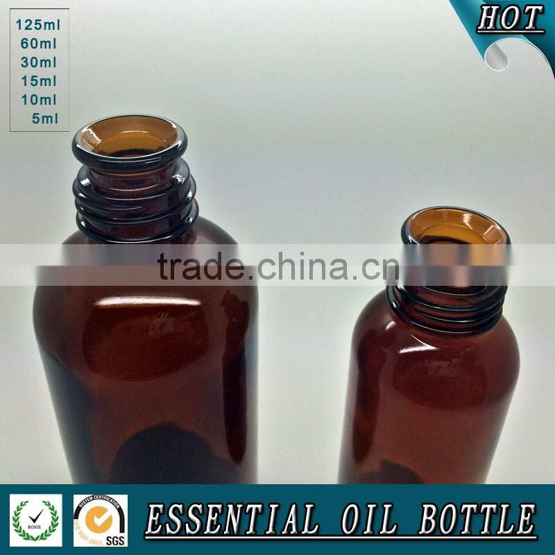 New design amber glass essential oil bottle with plastic cap