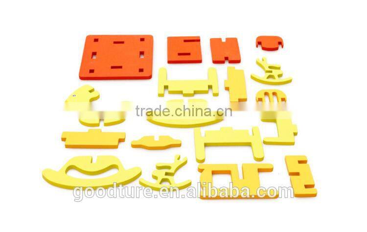 3D Assembling Mini Furniture Rocking Horse Rocking Chair And Table Set For Kindergarten Wooden Toy