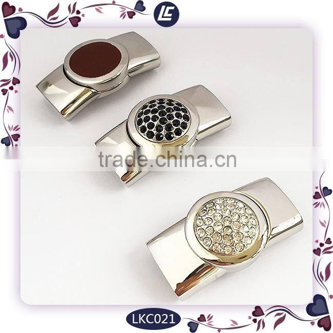 decorative crystal magnetic jewelry clasps for flat leather bracelets