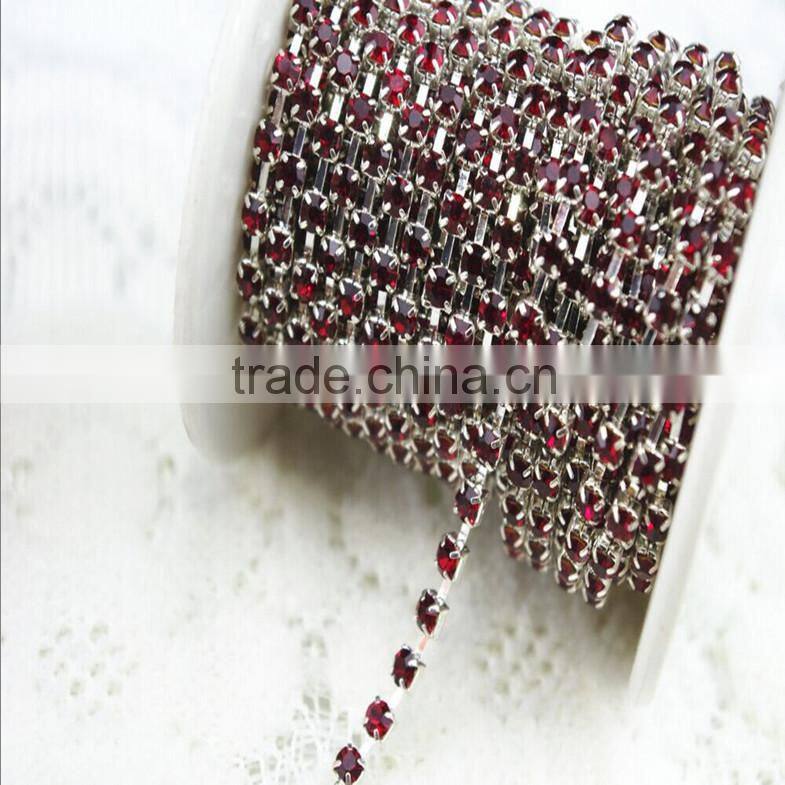 15 FEET 1 Yard SS16 4mm Royal Blue Crystal Silver Plated Rhinestone Chain Trims Cup Chain Wedding Garments Decoration YSCHC1017
