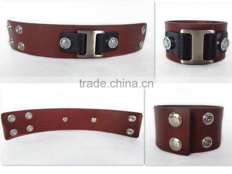 hot sale wrap leather bracelet stain steel handmade men's leather bracelet