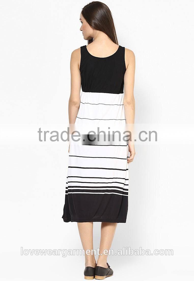 Striped maternity sleeveless maxi dress in wholesale
