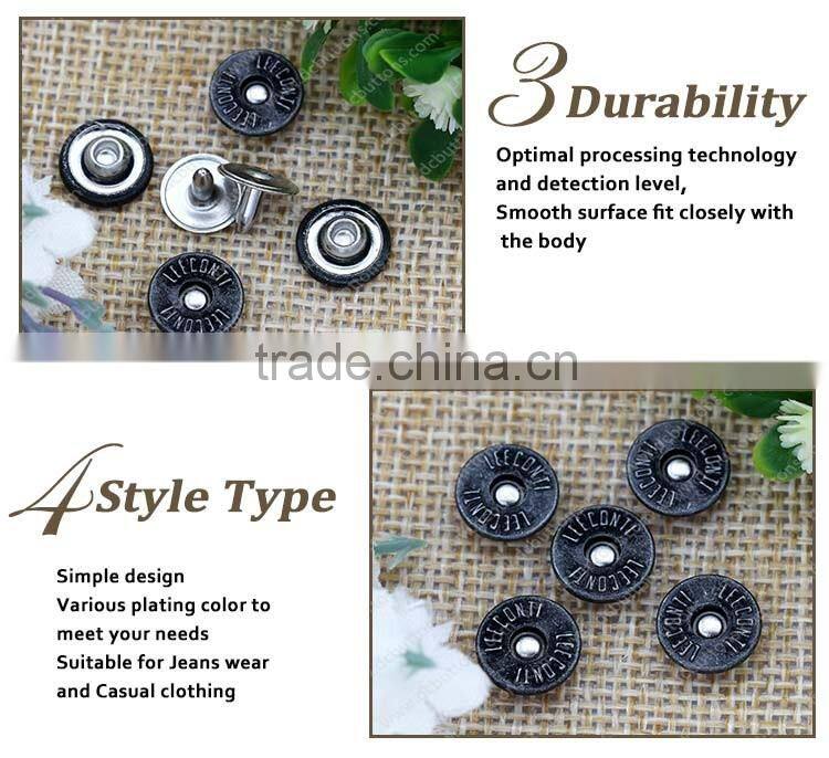 Fashion custom logo metal brass jeans rivets buttons for jeans