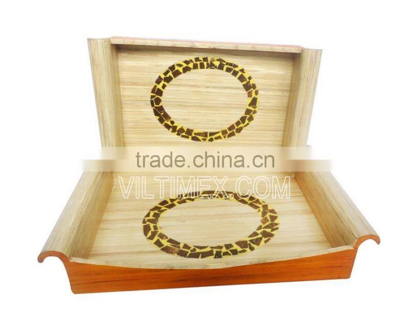 Set 3 Bamboo fruit tray, lacquer round outside nature color inside