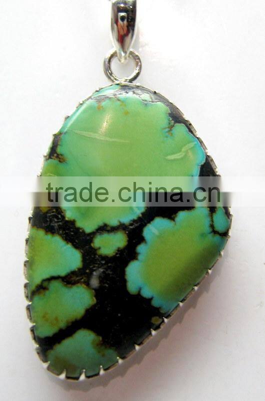 Turquoise Tumble Cabochon Pendant , 925 Solid Sterling Silver Pendant, Designer Silver Prong Pendant