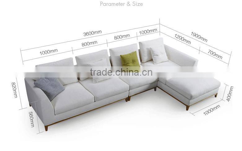 2017 New collection high quality cotton and line fabric solid wood construction sofa set