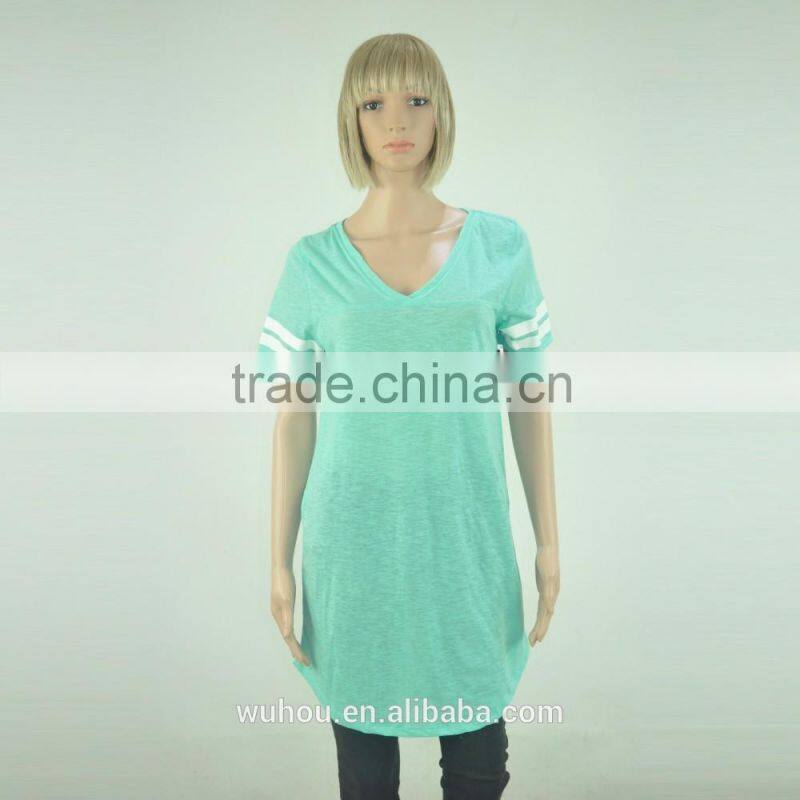 Women's V-neck short stripe sleeve t-shirt