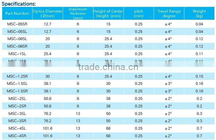 MSC-3SR Height of Center Height 50mm/Good Quality Kinematic C type Mounts with 2 adjusters/Optical Mount
