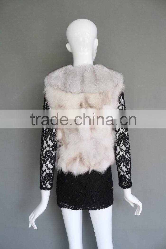 2016 top quality special style fox head vest natural white vest with real blue fox fur and head pattern