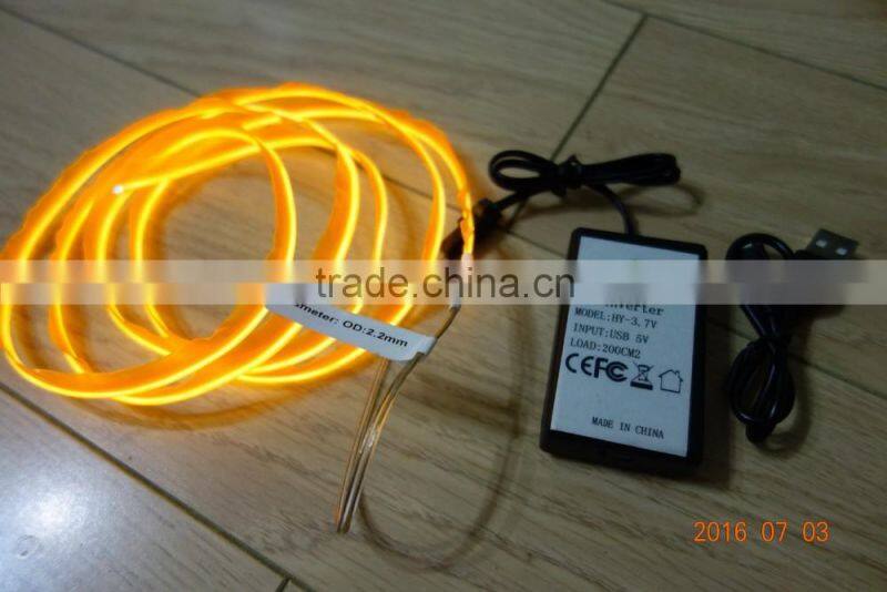 AAX2PCS Battery Clothing fabrics decorate "Polar light 2"2.3mm Single welt in center Orange EL WIRE