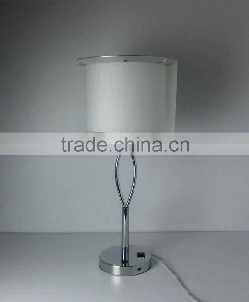 Fabric shade w/USB/Rocker Switch hotel bedside lamp with outlets