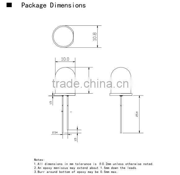 round head clear lens orange led 10MM