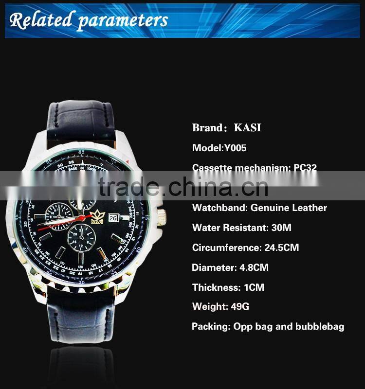 Wholesale price alloy watchcase stainless steel leather quartz analog watch Y005