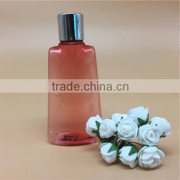 150ml 5oz transparent red flat plastic bottle for cosmetics use with caps