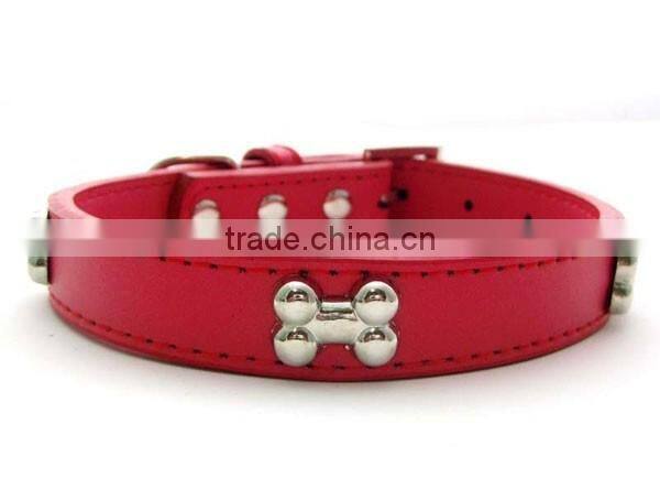 Western bone Stud Fashion Genuine Leather Pet Collars For Dog Cat