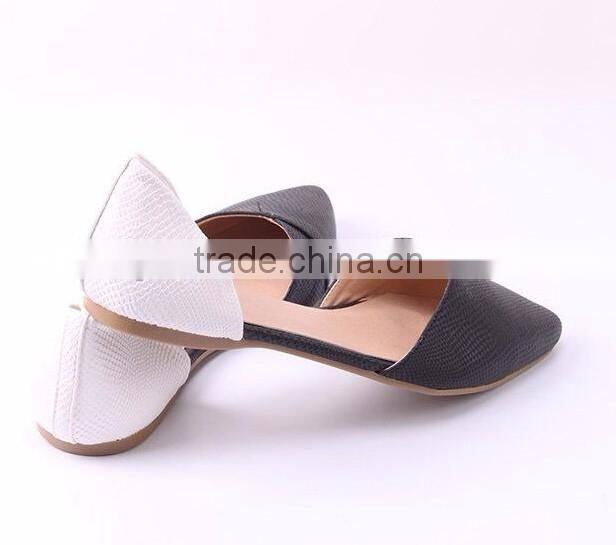 2016 ladies flat shoes snake PU upper pointed toe shoes ladies fancy ballerina shoes