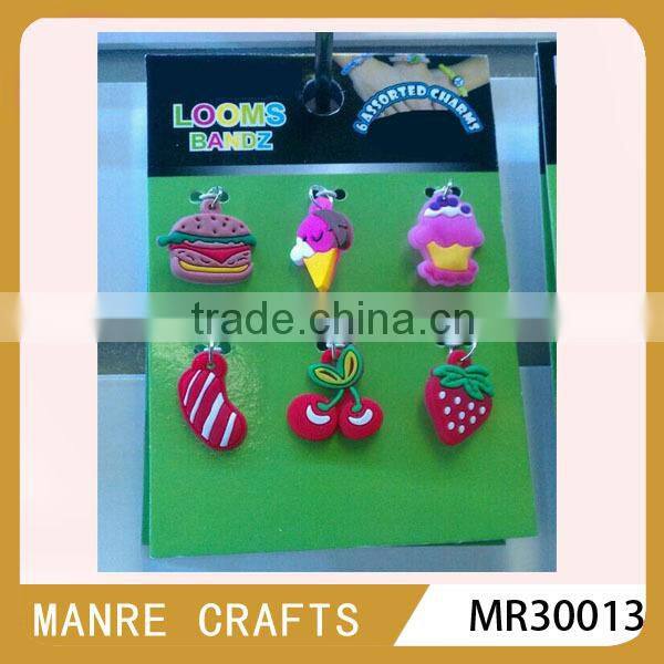 Newest design colorful bracelet diy toys latex free Promotional PVC pendant charm for kit rubber bands
