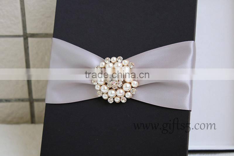 Graceful black silk wedding packaging box for invitation cards