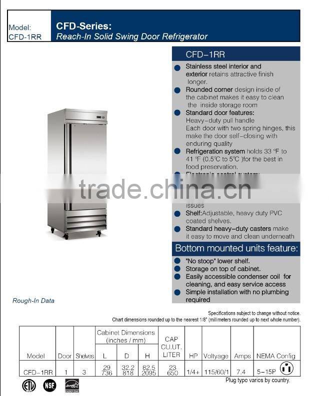 Reach in upright Cooler,Vertical commercial refrigerator_CFD-1RR