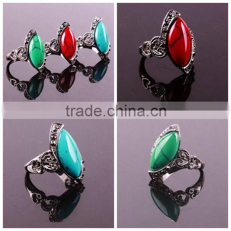 Hot sale natural turquoise tibetan silver ring